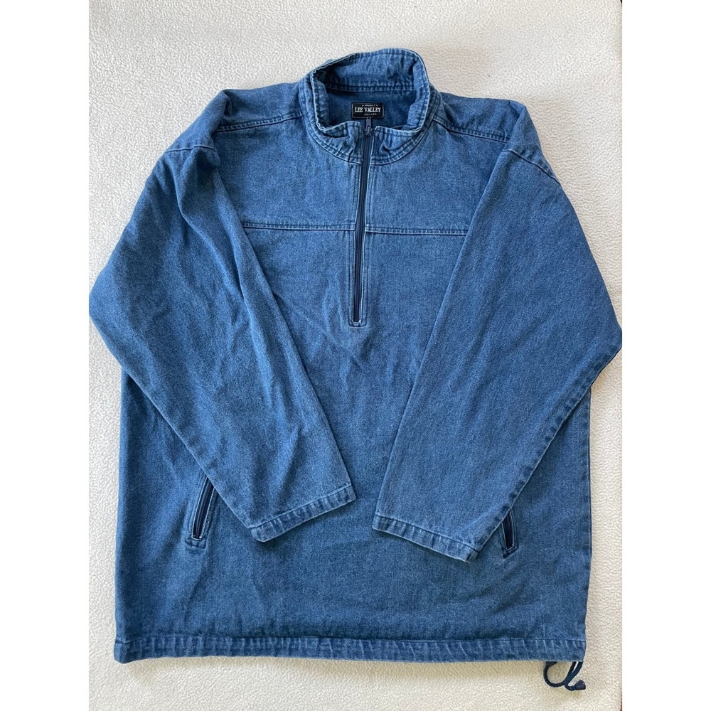 Lee Valley Ireland Core Pullover Mens XXL Quarter Zip Denim Blue Long Sleeve